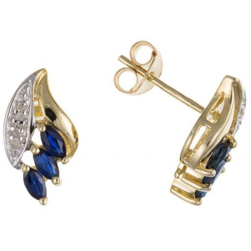 9ct Gold Diamond & Sapphire Stud Earrings