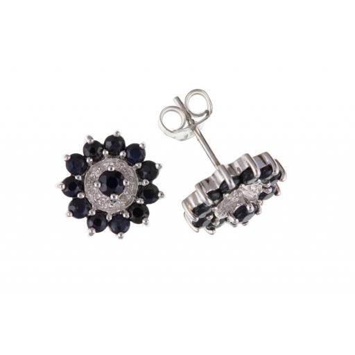 Sterling Silver real diamond and sapphire earrings