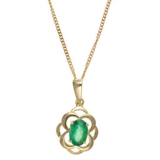 9ct Gold Real Emerald Celtic Pendant Necklace