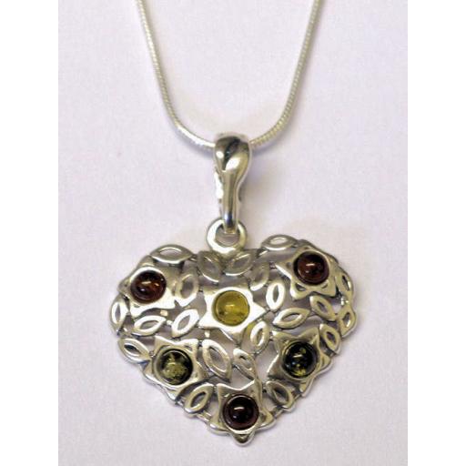 Amber Heart Pendant Necklace