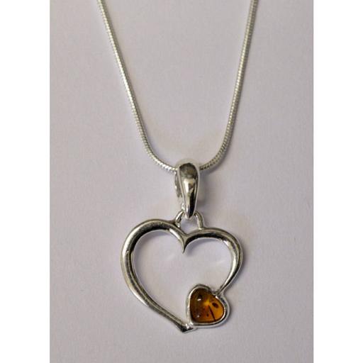"Combined Hearts" Amber Pendant Necklace