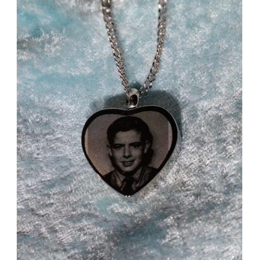 Memorial Heart Urn pendant necklace. Photo Engraved